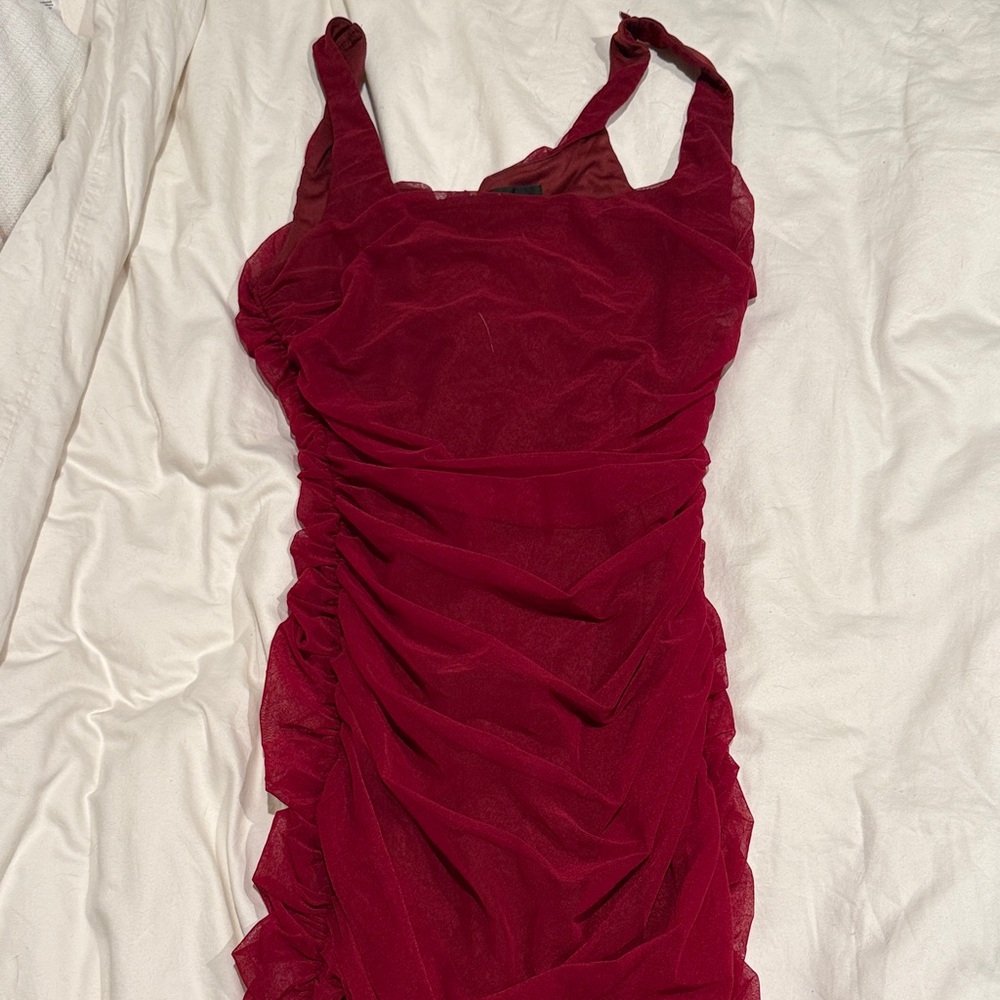 Lulu's Red Ruched Midi Dress